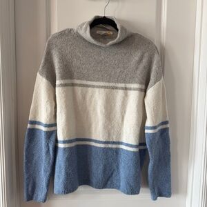 C&C California Wool Blend Turtleneck Sweater Stripes Grey Cream & Blue Sz XL